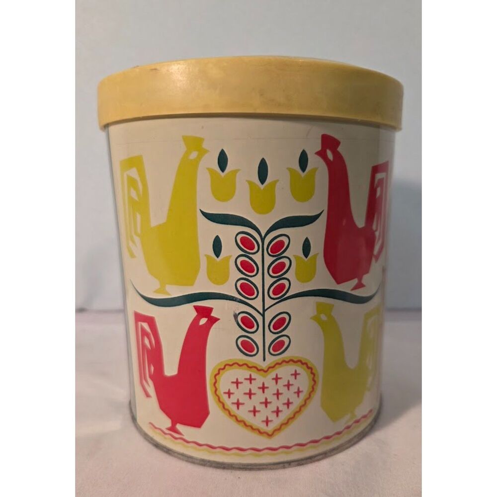 Vintage Folk Art Rooster Canister Penn Dutch Style Retro Kitchen Storage Jar